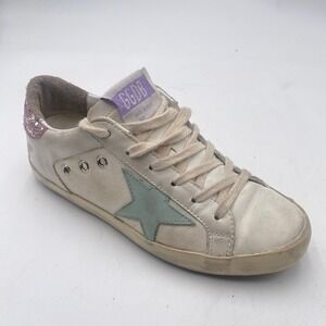 Golden Goose GGDB Super-Star Sneakers Womens 36 White Green Pink Glitter Leather
